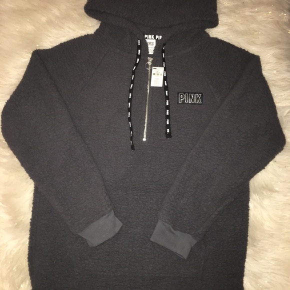 VS PINK Dark Gray Sherpa Hoodie - Picture 2 of 8